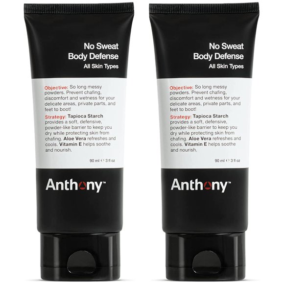 Anthony No Sweat Body Defense, Lotion Crème en Poudre Anti-Frottement Sans Talc, 3 Fl Oz, Lot de 2, Contient de l'Amidon de Tapioca, de l'Aloès et de la Vitamine E, Vous Garde au Sec, Protège la Peau contre l'Inconfort de Transpiration