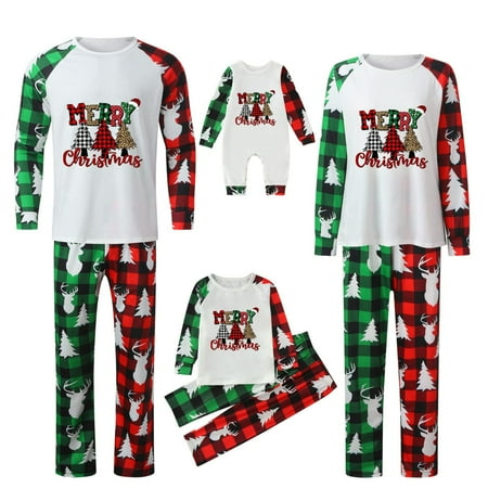 

Dadaria Christmas Pajamas for Women Parent-child Attire Christmas Suits Patchwork Plaid Printed Homewear Round Neck Long Sleeve Pajamas Two-piece Kids Sets Green Kids 6Y