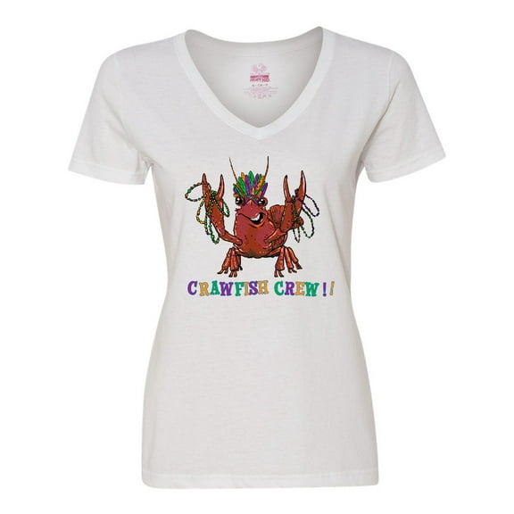 Inktastic Crawfish Crew Mardi Gras Crayfish with Beads Women's V-Neck T-Shirt