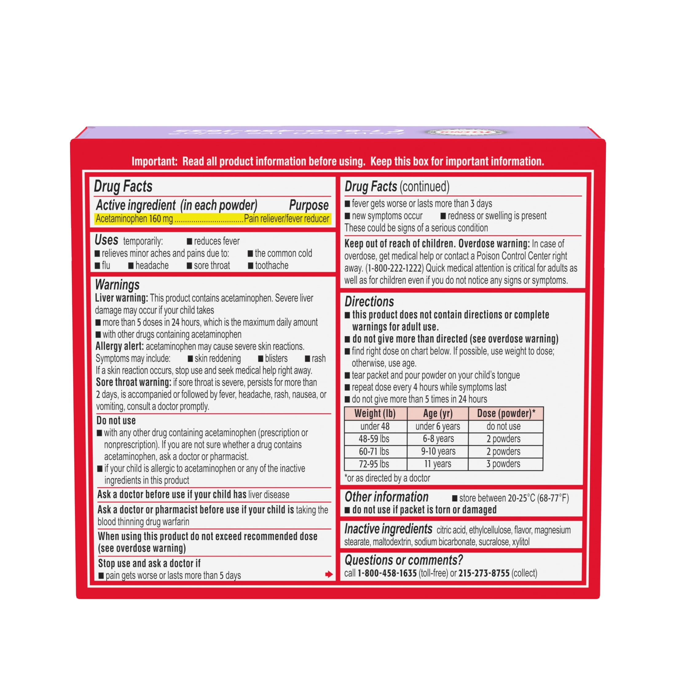 Children's Tylenol Acetaminophen Dissolve Packets, Wild Berry, 30 Count