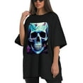 thumbnail image 4 of Plus Size Shirt for Women Black Tops for Women Oversized Short Sleeves Shirt for Women Skull 7 T Shirt Crewneck Shirt for Women 3XL, 4 of 5