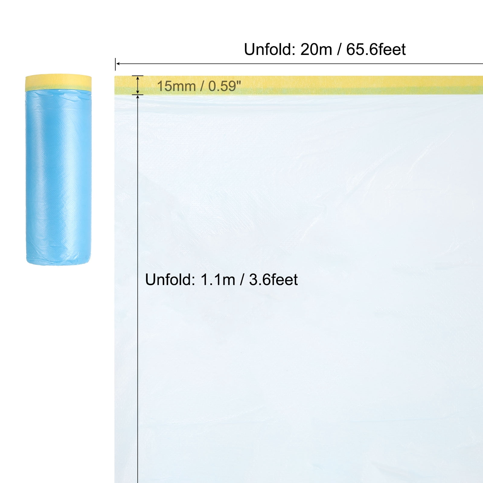 Uxcell Pre-Taped Masking Film, 3.6ft x 66ft Medium-Tack Painters Tape Blue Film 6Pcs