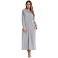 thumbnail image 3 of Women Zipper Robe Long Sleeves Hooded Loungewear Full Length Sleepwear Pockets Housecoat Long Soft Bathrobe, 3 of 5