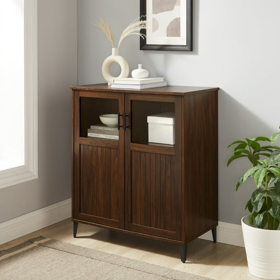 Walker Edison Transitional Grooved Door Accent Cabinet, Dark Walnut