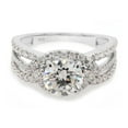 thumbnail image 3 of 2 Carat Center 7MM Round Cut Lab Created Moissanite Diamond Halo Split Shank Engagement Ring For Women In 14K White Gold Over Sterling Silver (G-H Color, VVS1 Clarity, 2 Cttw)-4, 3 of 8