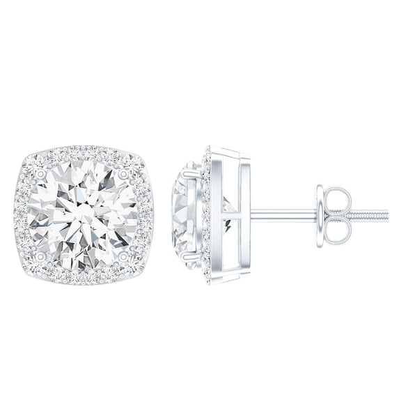 Rosec Jewels Lab Grown Diamond Earrings Studs (Ef-Vs Quality) - Statement Halo Earrings for Women, 925 Sterling Silver