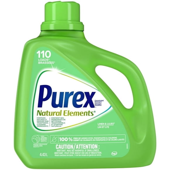 Purex Natural Elements 4 in 1 Concentrated Liquid Laundry Detergent, Linen & Lillies, Free of Added Dyes, 4.43 Litres, 110 Loads