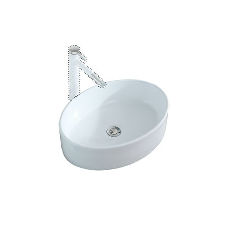 Oval Bathroom Sink, Durable Ceramic Vessel Sink, Bathroom White Sink with Pop Up Drain Stopper, Bathroom Sinks Above Counter, Easy to Clean, White Porcelain, 19.69