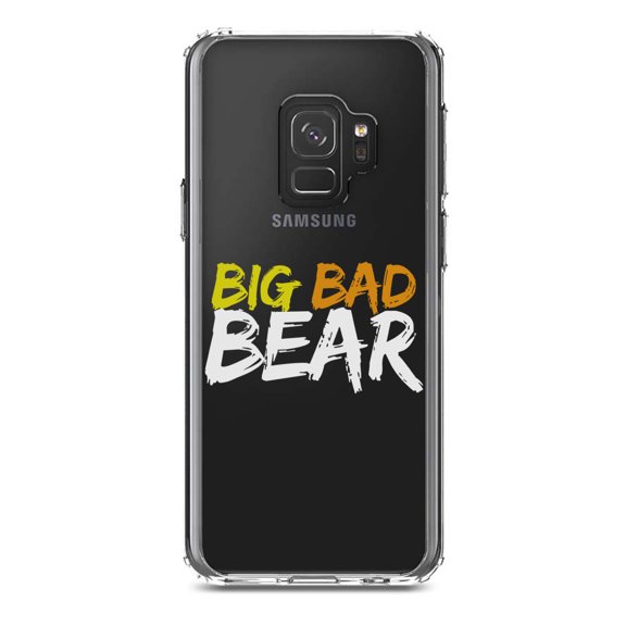 DistinctInk Clear Shockproof Hybrid Case for Samsung Galaxy S9 (5.8" Screen) - TPU Bumper Acrylic Back Tempered Glass Screen Protector - Big Bad Bear