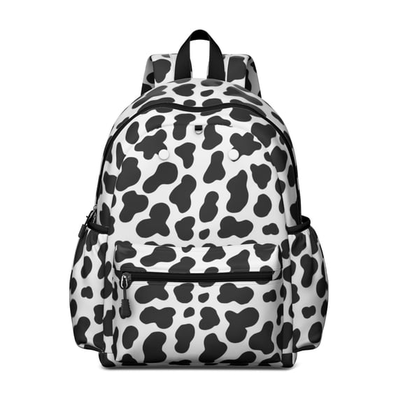 Cow Print Pattern Backpack for School, Cute School Bag with Adjustable Shoulder Straps and Padded Back, 13.4"x11"x4.7"