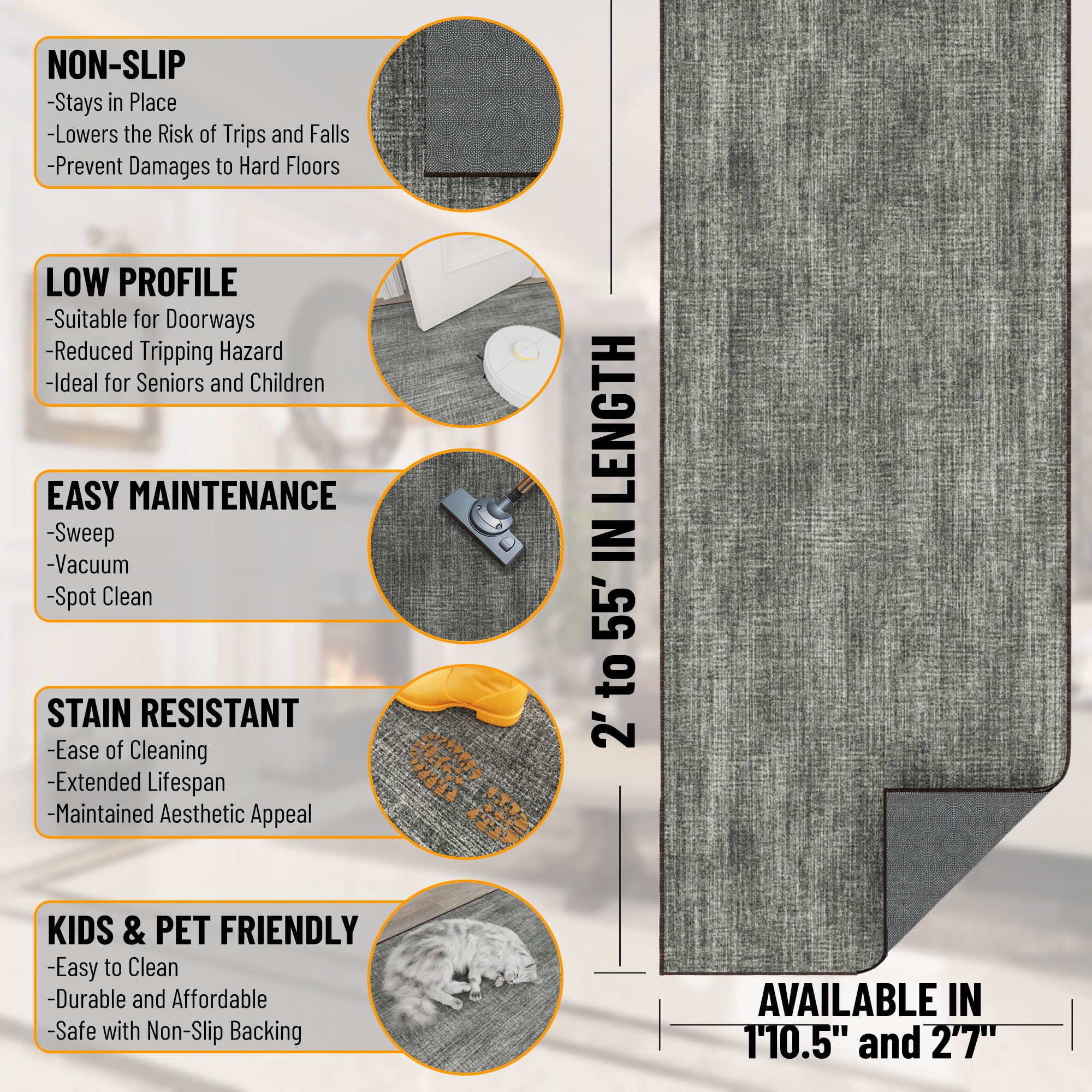 Ottomanson Aisle Runner Rug 2'7" x 49' Soft Non-Slip Indoor Rug, Solid Brown