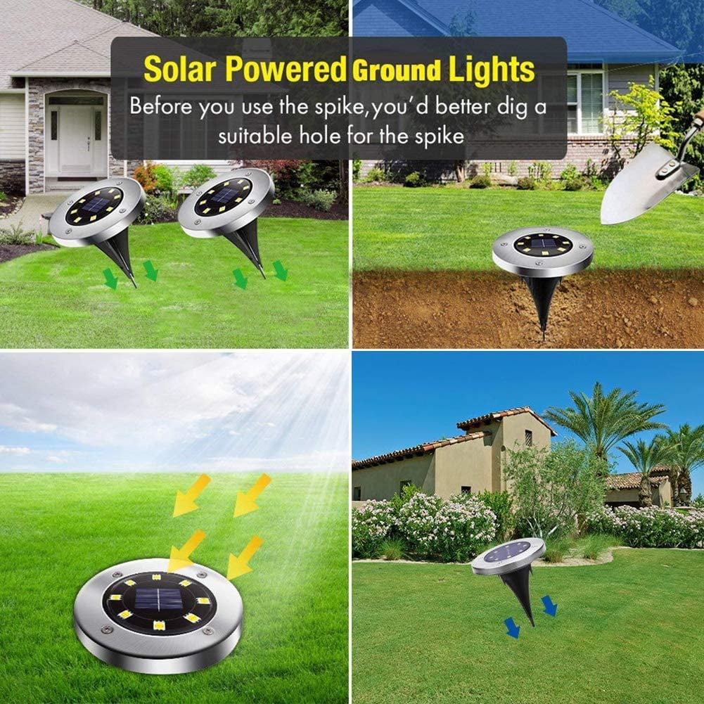 Solar Ground Lights, 16 Pack 8 LED Solar In-Ground Lights, Waterproof Solar Disk Lights Garden Lights Outdoor Landscape Lighting Disc Lights, Cool White