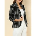 thumbnail image 6 of INSPIRE CHIC Women's Striped Blazer  3/4 Sleeves Casual Open Front Notched Lapel Blazer S Dark Black, 6 of 8
