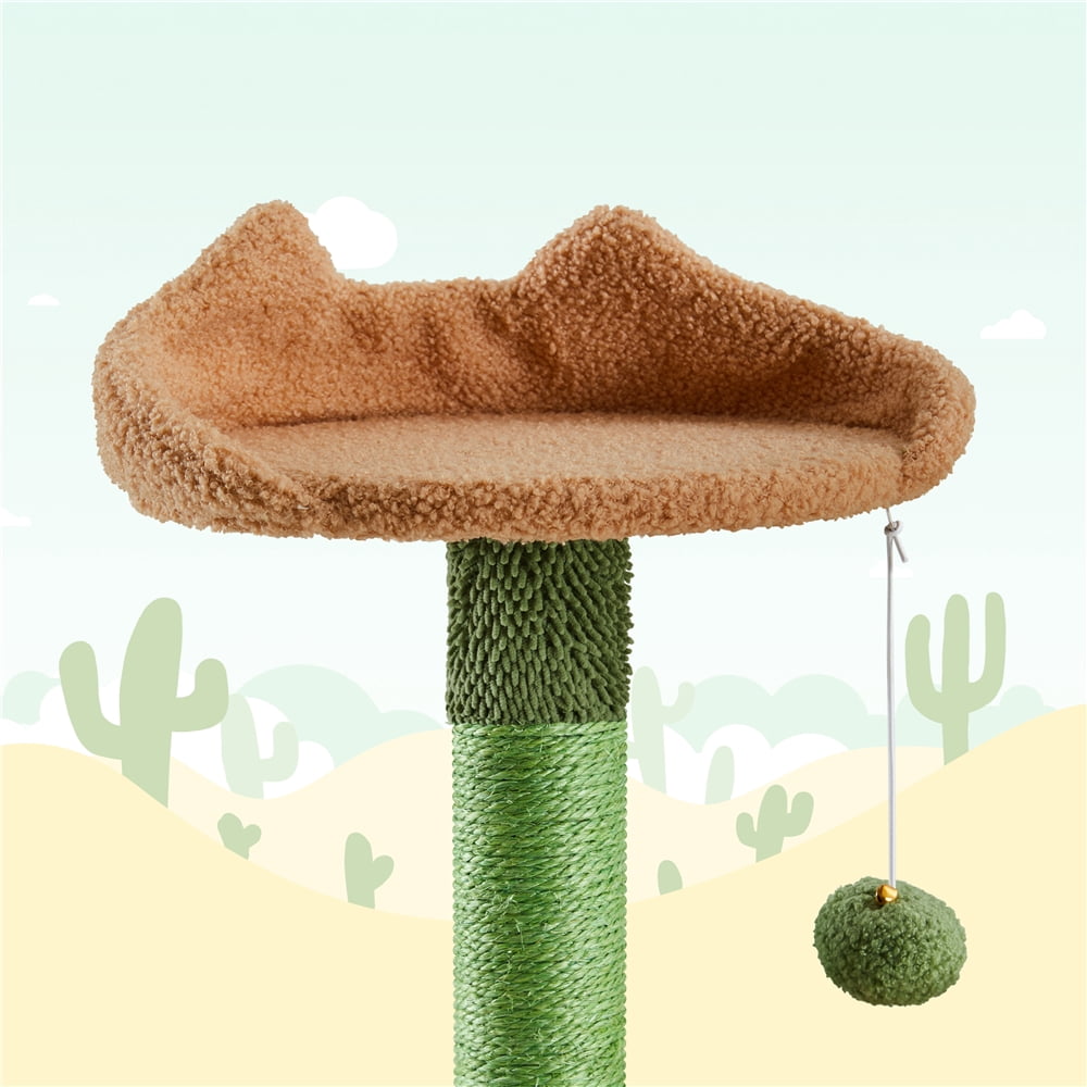 Yaheetech 59.3'' Cactus Cat Tree with Condo, Basket & 3 Scratching Posts, Green/Brown