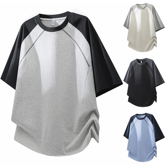 Men's Short Sleeve T-Shirts Oversized Big & Tall Raglan Color Block Crew Neck Shirt Summer Lightweight Breathable Loose Fit Streetwear Top Casual Workout Tee