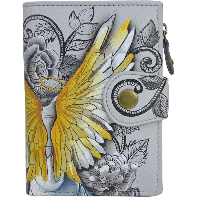 Anna by Anuschka Women's Hand Painted Genuine Leather Ladies Wallet - Snap Button Closure, Card Holders & Zippered Pockets