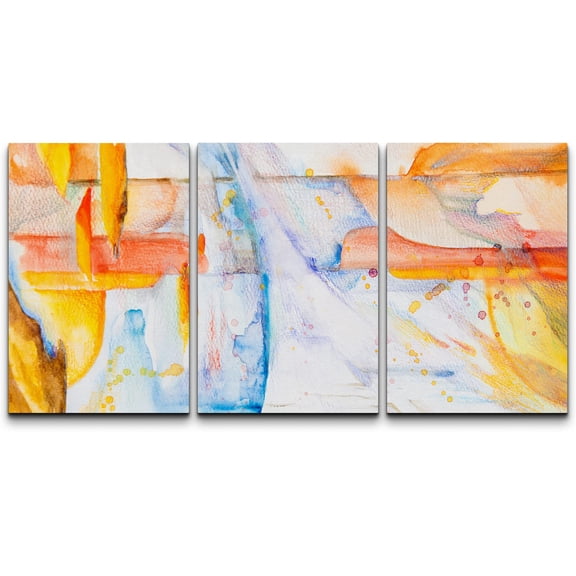 wall26 Canvas Print Wall Art Set Orange, Red & Blue Watercolor Explosion Abstract Shapes Illustrations Minimalism Chic Scenic Relax/Calm Patterns for Living Room, Bedroom, Office - 24"x36&qu
