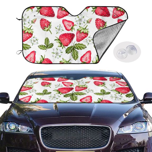 Picia Strawberry1 Curved Windshield Sunshade Accordion Folding Style Auto Shade for Car Truck SUV Van Blocks UV Ray Sun Visor Protector -Small