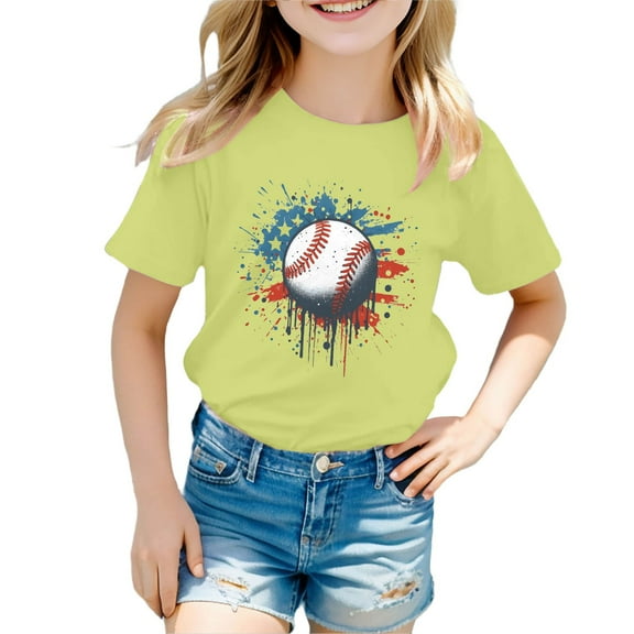 Baby Girls Tops & T-Shirts Baseball Print Round Neck Short Sleeve Children's Fashion Loose T Shirts Activewear,Green,18-24 Months
