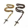 thumbnail image 2 of HOOUN Saint Benedict Wood Beads Rosary Crucifix Cross Necklace Catholic Jewelry-Carved Rose Beads, 2 of 6