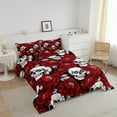 thumbnail image 3 of Erosebridal Ensemble de Couette Simple à Motif de Crâne Gothique, Couette en Duvet à Fleurs Rouges, Déco de Chambre d'Ado, Réversible, Léger, 2 Pcs, 3 of 8