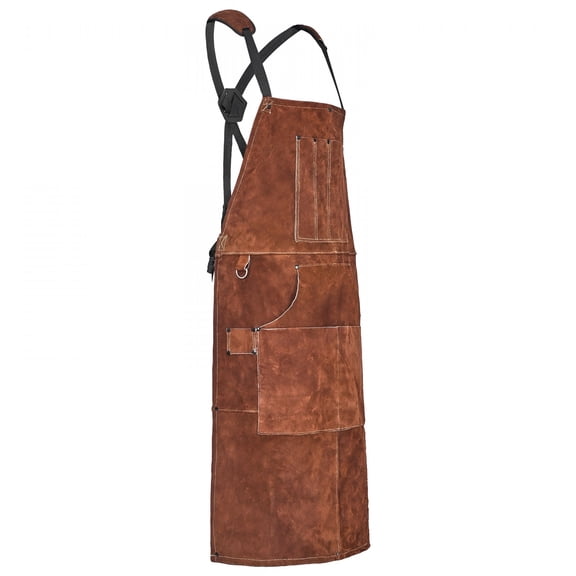 TELOLY Leather Welding Work Apron,Durable Cowhide Flame-Resistant Apron,Heat-Resistant Blacksmith and Welder Apron with 6 Pockets for Woodworking,Gardening,and Bbq