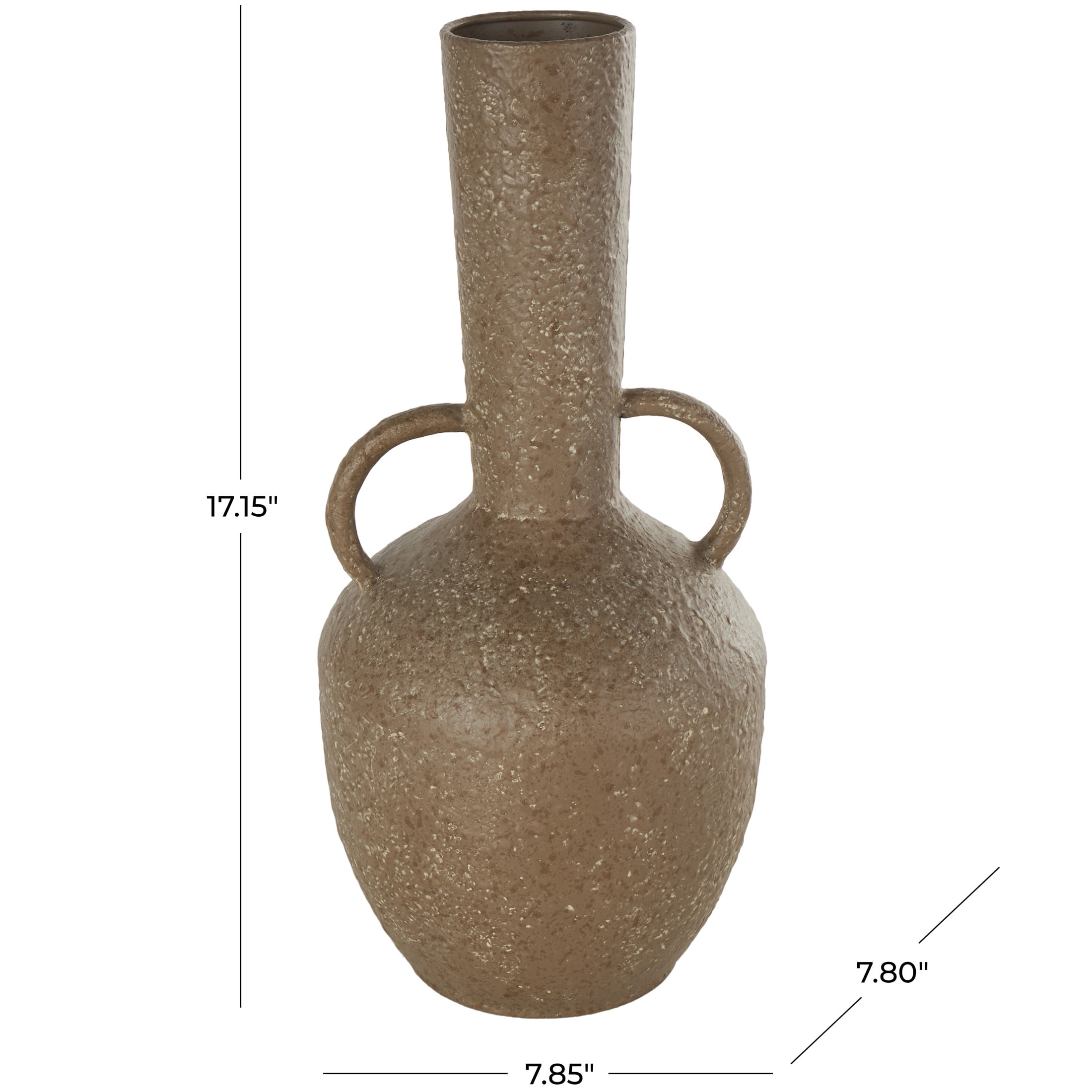 DecMode 17" Antique Inspired Brown Metal Vase with Handles