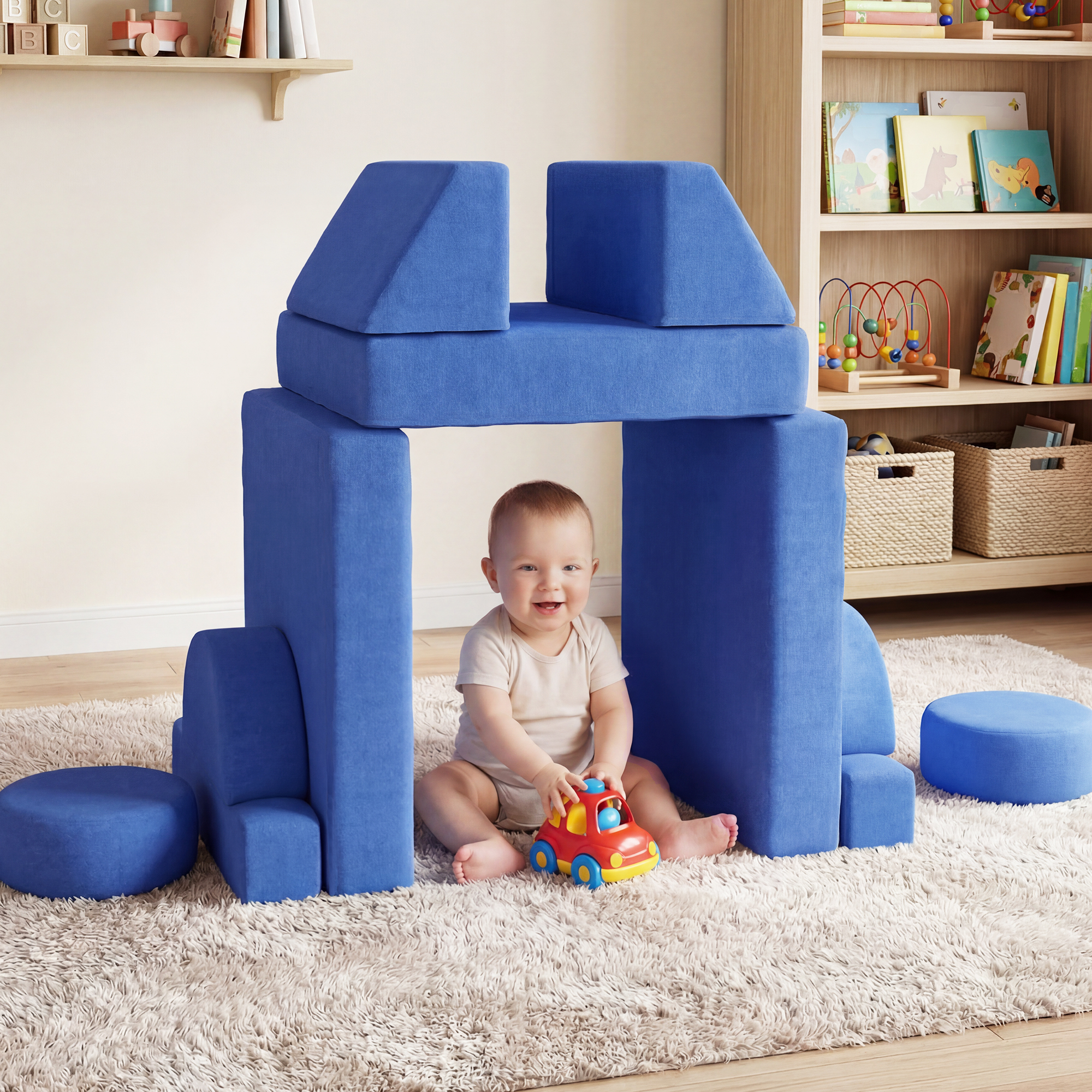 Noelse 14-Piece Kids Modular Play Couch, Blue photo 2