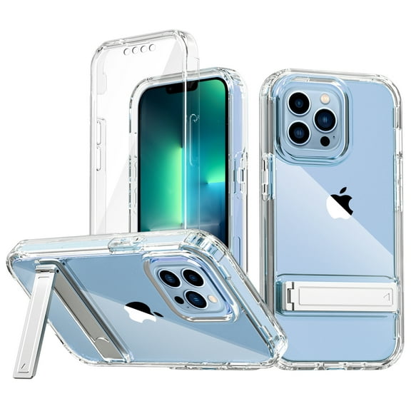 For iPhone 13 Pro Max Case Clear Shockproof Metal Protective Cover With Stand