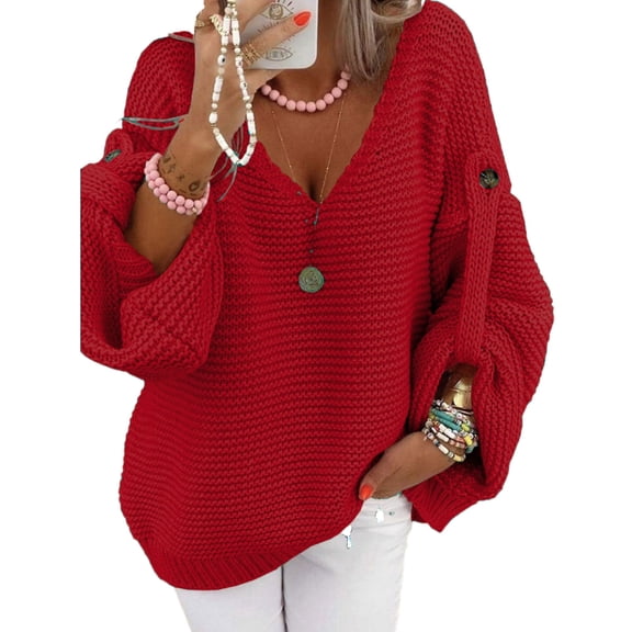 Cogild Sweaters for Women V Neck Long Sleeve Knit Pullover Sweater Casual Lightweight Top for Fall Winter