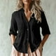 thumbnail image 2 of Vestidos Casuales Para Mujer, Blusas De Mujer De Moda Blusa tipo túnica de verano para mujer, con cuello en V, mangas 3/4 y botones sueltos de imitación de lino, 2 of 6