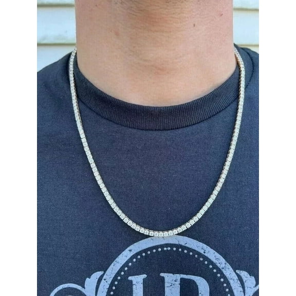 14k Yellow Gold Plated 4MM Round Cut Simulated Diamond Unisex 18inch Tennis Necklace