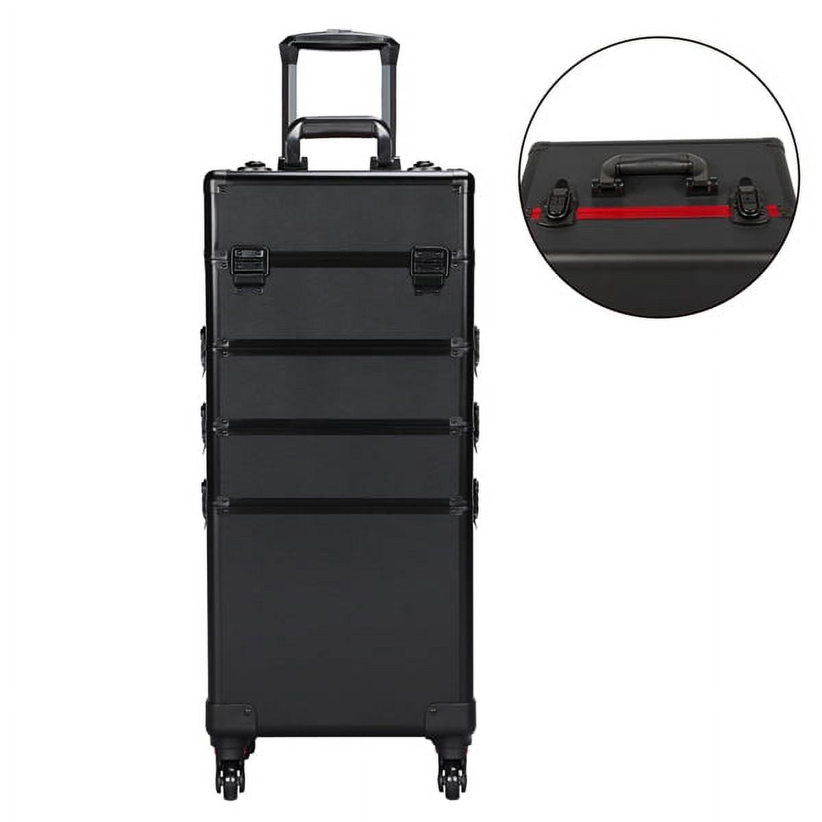 Renwick Professional 4-in-1 Aluminum Cosmetic Case Large Capacity with Brush Bag Black