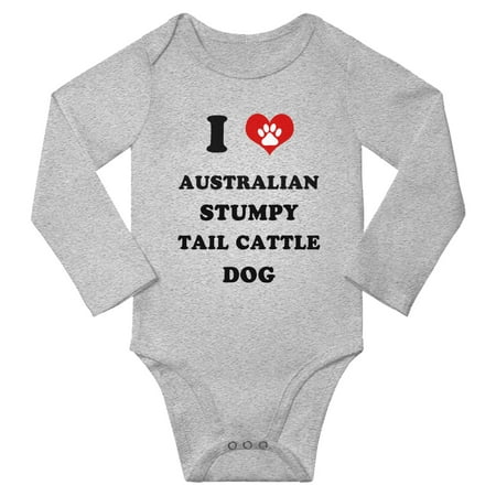 

I Heart Australian Stumpy Tail Cattle Dog Cute Baby Long Bodysuit Jumpsuits (Gray 12-18 Months)