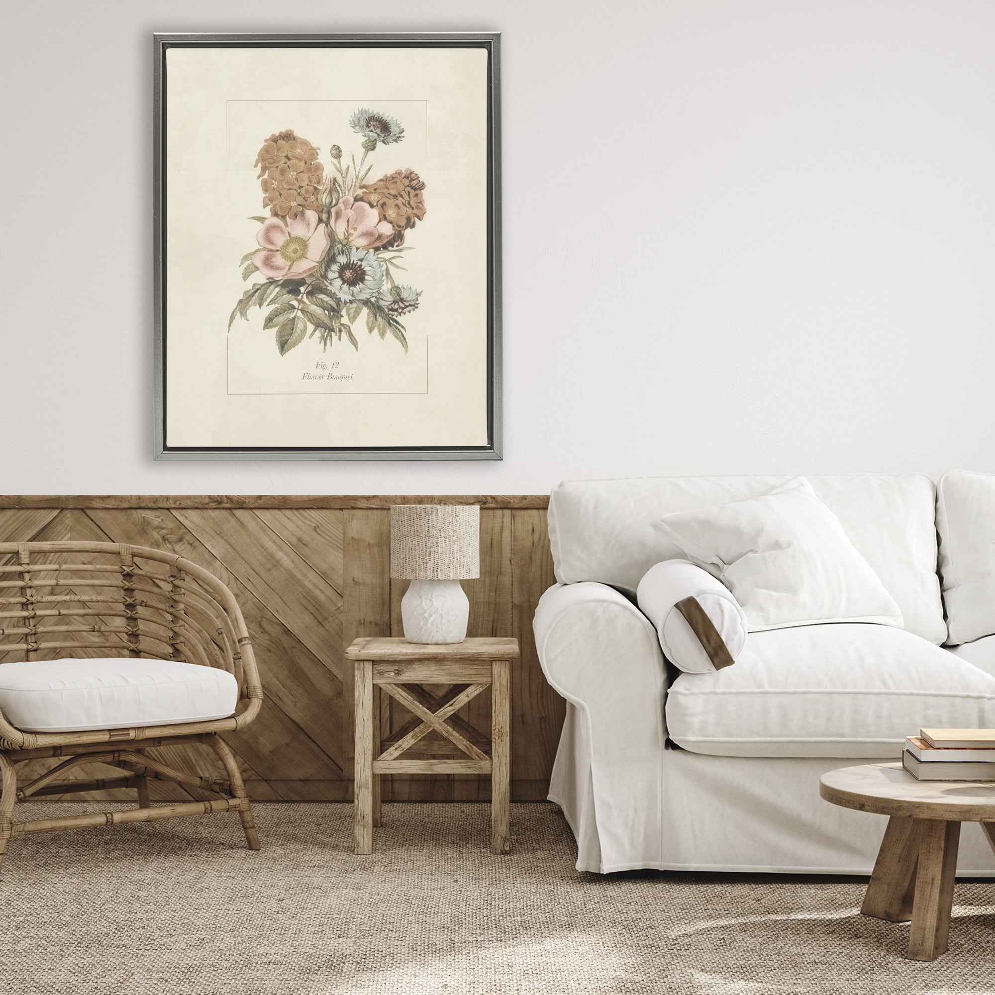 Stupell Industries Flower Bouquet Vintage Blossoms Gray Framed Floater Canvas Wall Art, design by Dan Meneely