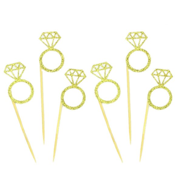 20pcs Wedding Decorations Wedding Cupcake Toppers Glitter Diamond Ring Design for Weddings Bridal Showers Party Supplies (Golden)