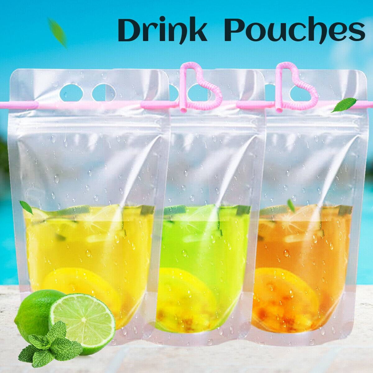 50/100PCS Drink Pouches for Festivals Juice Pouch Bags drinks with 100Pcs  Straws
