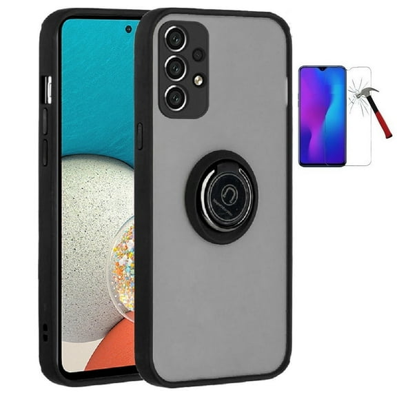 For Samsung A53 5G Magnetic Ring Stand Case Cover with Tempered Glass (Black)