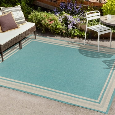 JONATHAN Y SMB201B-3 James Modern Border Stripe Aqua/Beige 3 ft. x 5 ft. Indoor/Outdoor Area Rug, Farmhouse, Pet Friendly, Stain Resistant, Easy to Clean, for Patio, Living Room; Kitchen, Bedroom