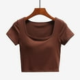 thumbnail image 2 of fatyb Womens Crop T-Shirts with Built in Bra Square Neck Short Sleeve Basic Tee Summer Going out Tops, 2 of 3