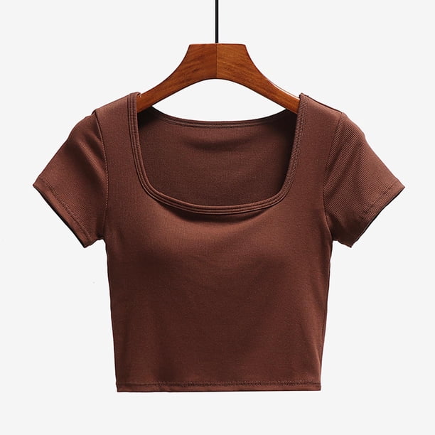 Fiudx Ropa de Mujer Moda Casual Mujer Cuello Redondo Verano Color Sólido Regular Manga Corta Mujer