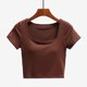 thumbnail image 1 of Fiudx Ropa de Mujer Moda Casual Mujer Cuello Redondo Verano Color Sólido Regular Manga Corta Mujer, 1 of 3