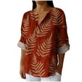 thumbnail image 2 of Abomasnow Boho Floral Linen Shirt for Women V Neck Long Sleeve Blouse Vintage Printed Casual Loose Fit Fall Tunic Tops, 2 of 5