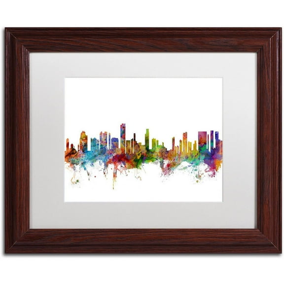 Trademark Fine Art 'Honolulu Hawaii Skyline' Canvas Art by Michael Tompsett, White Matte, Wood Frame