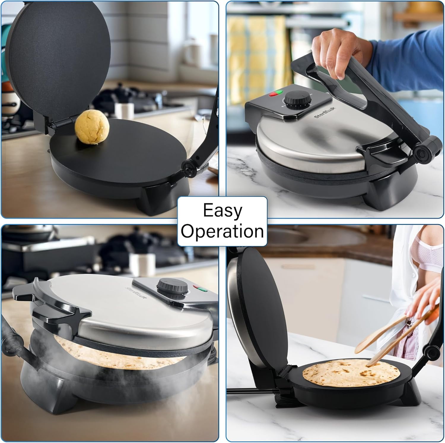 StarBlue Automatic Electric Stainless Steel Non-stick Roti Maker 10-inch