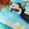 thumbnail image 3 of Castle Fairy Simple Pastel Surfboard 7-Piece Twin Bedding,Seaside Palm Landscape Art Bedding Comforter Set,Gold Blue,Navy Blue Reversible, 3 of 7