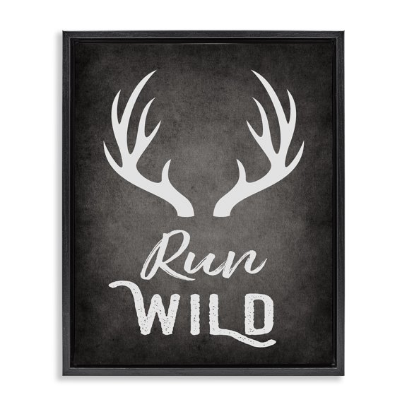 Stupell Industries Traditional Run Wild Antlers Black Floating Frame Canvas Art, 17 x 21, by Ashley Calhoun