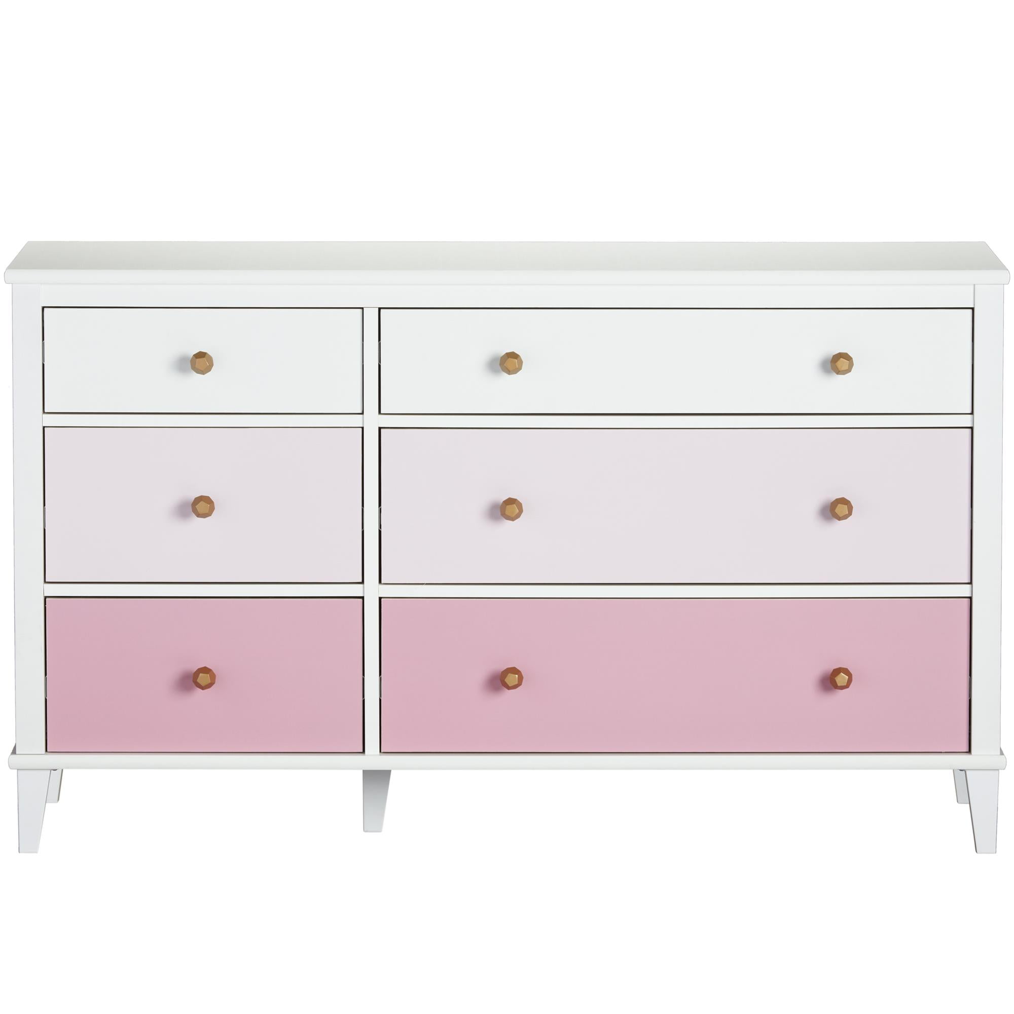 Little Seeds Monarch Hill Poppy 6-Drawer Dresser, White/Pink