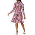 thumbnail image 3 of INSPIRE CHIC Vestidos de Cuello Atado para Mujeres, Vestido Vintage Floral de Manga Larga de Chiffon con Cinturón en Rojo, 3 of 5