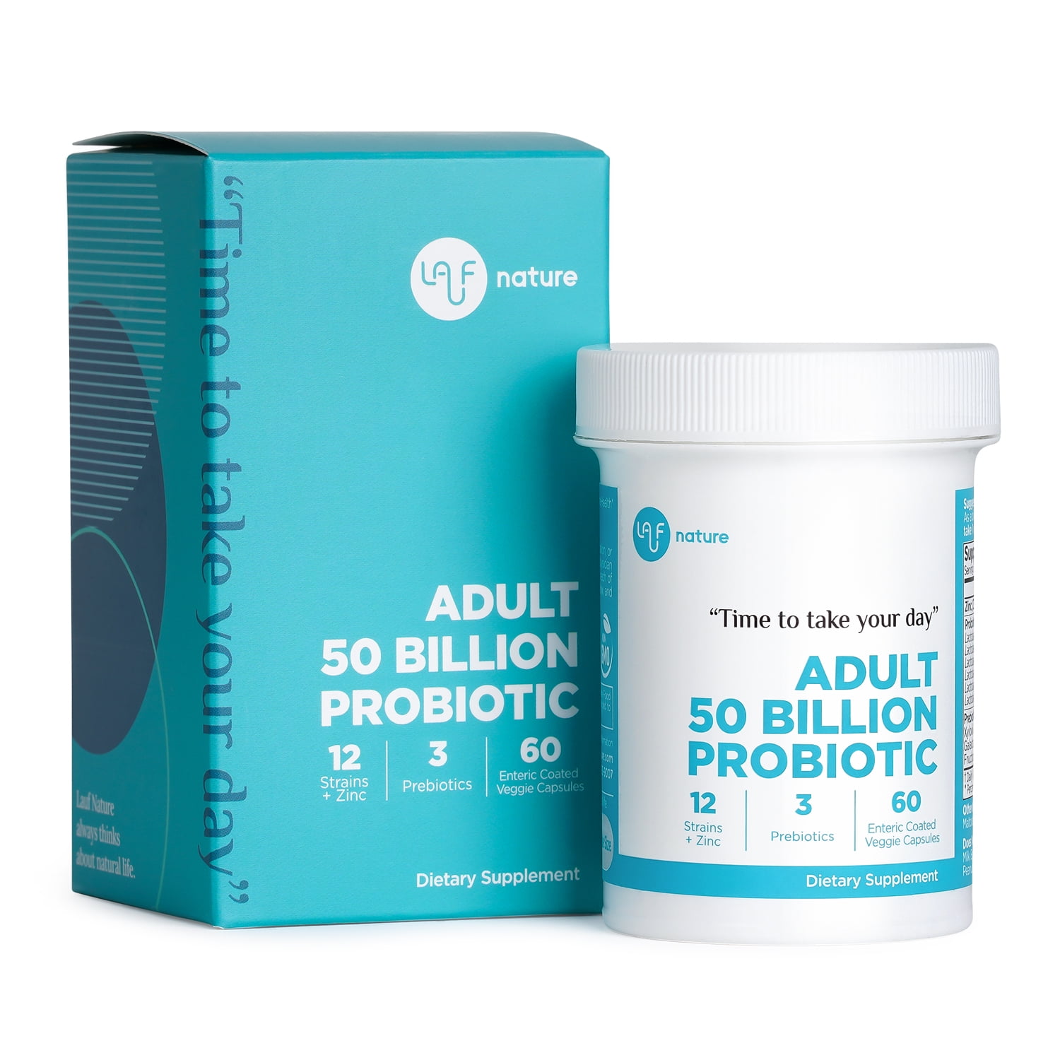 Lauf Nature Adult Probiotics 50 Billion CFU with Prebiotics Plus Zinc, 60 Capsules